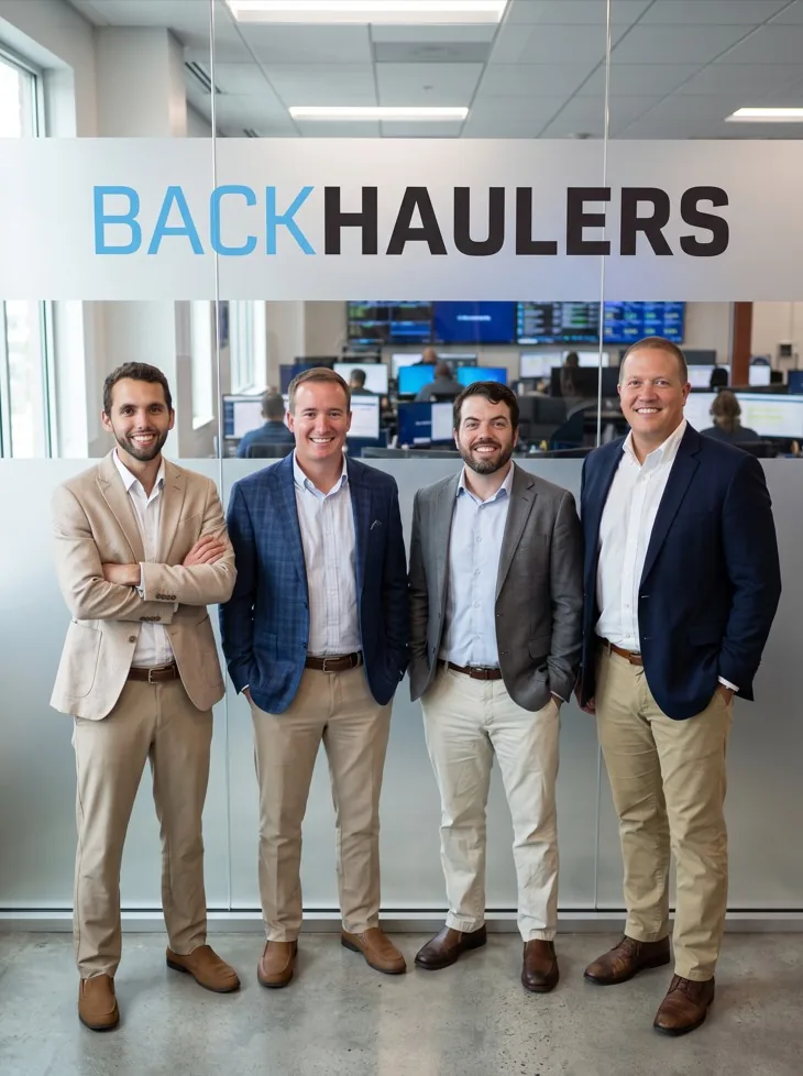 The four co-founders of Backhaulers at the company's Baltimore headquarters
